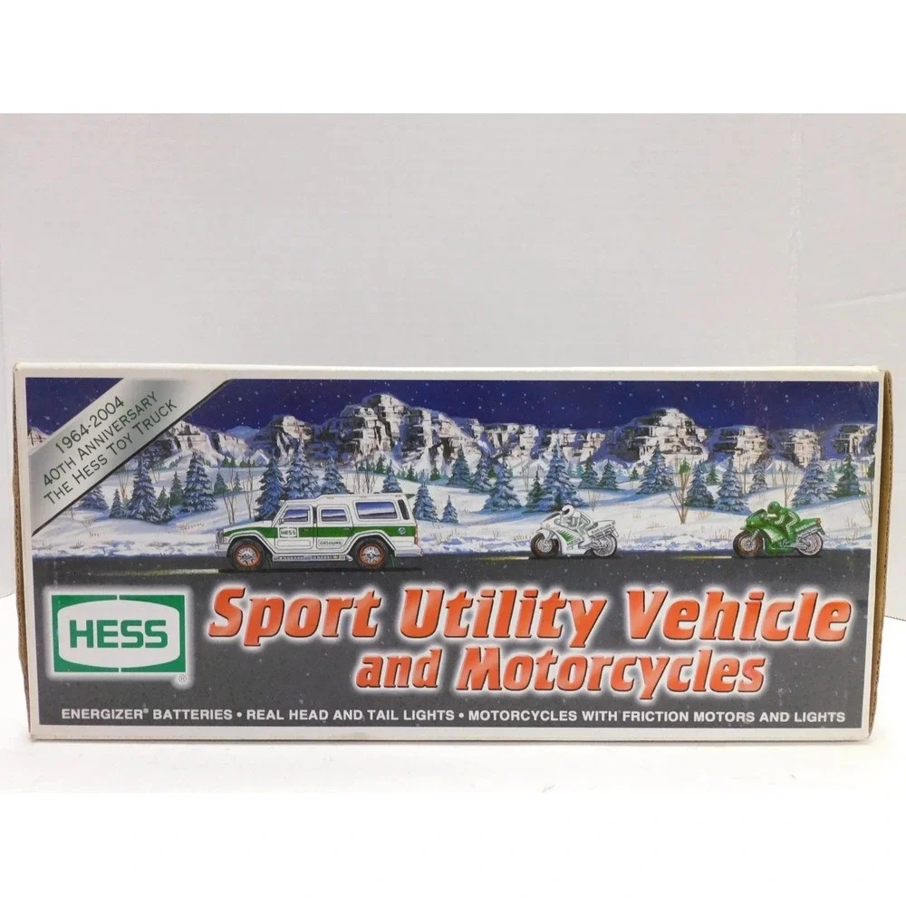 Hess Sport Utility Vehicle and Motorcycles SUV Toy Set Green White Chrome DW742